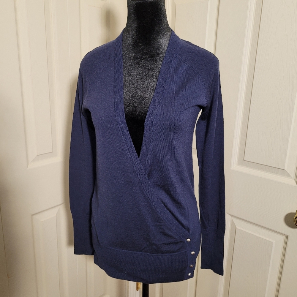 Ann Taylor Navy Extrafine Merino Wool Cardigan Long Sleeves Size S
